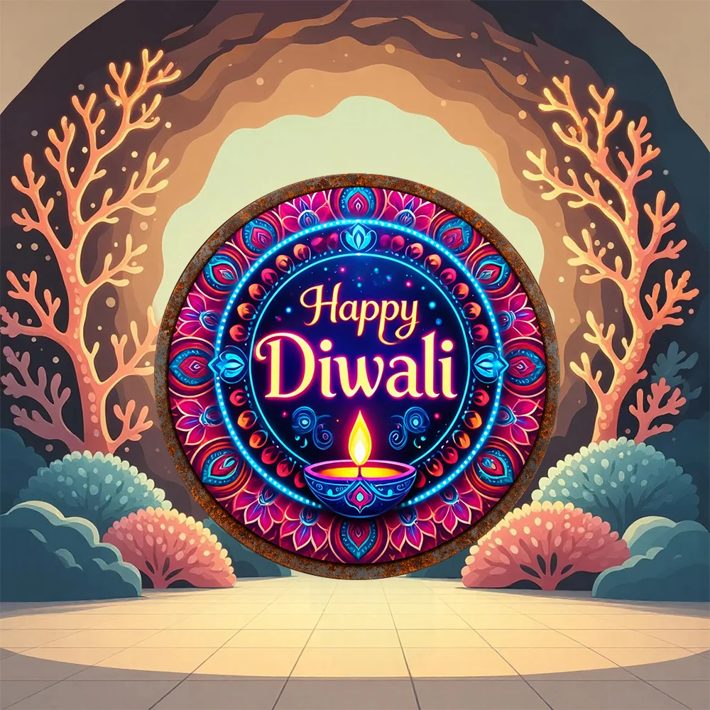 CIFBUY Retro Happy Diwali Aluminum Wall Art Waterproof Wearproof Home Bar Restaurant Yard Room Decor Gift