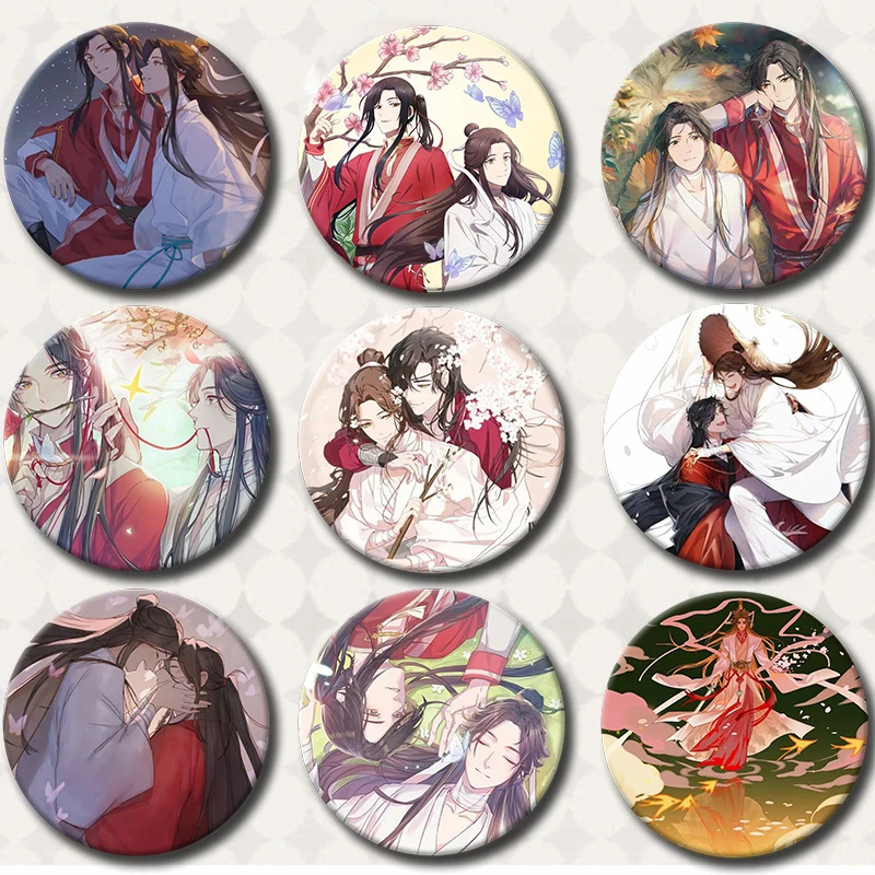 

58mm Heaven Official's Blessing Brooch on Backpack, Handmade Round Brooches, Cute Hua Cheng Pins, Anime Icon Badges for Clothes