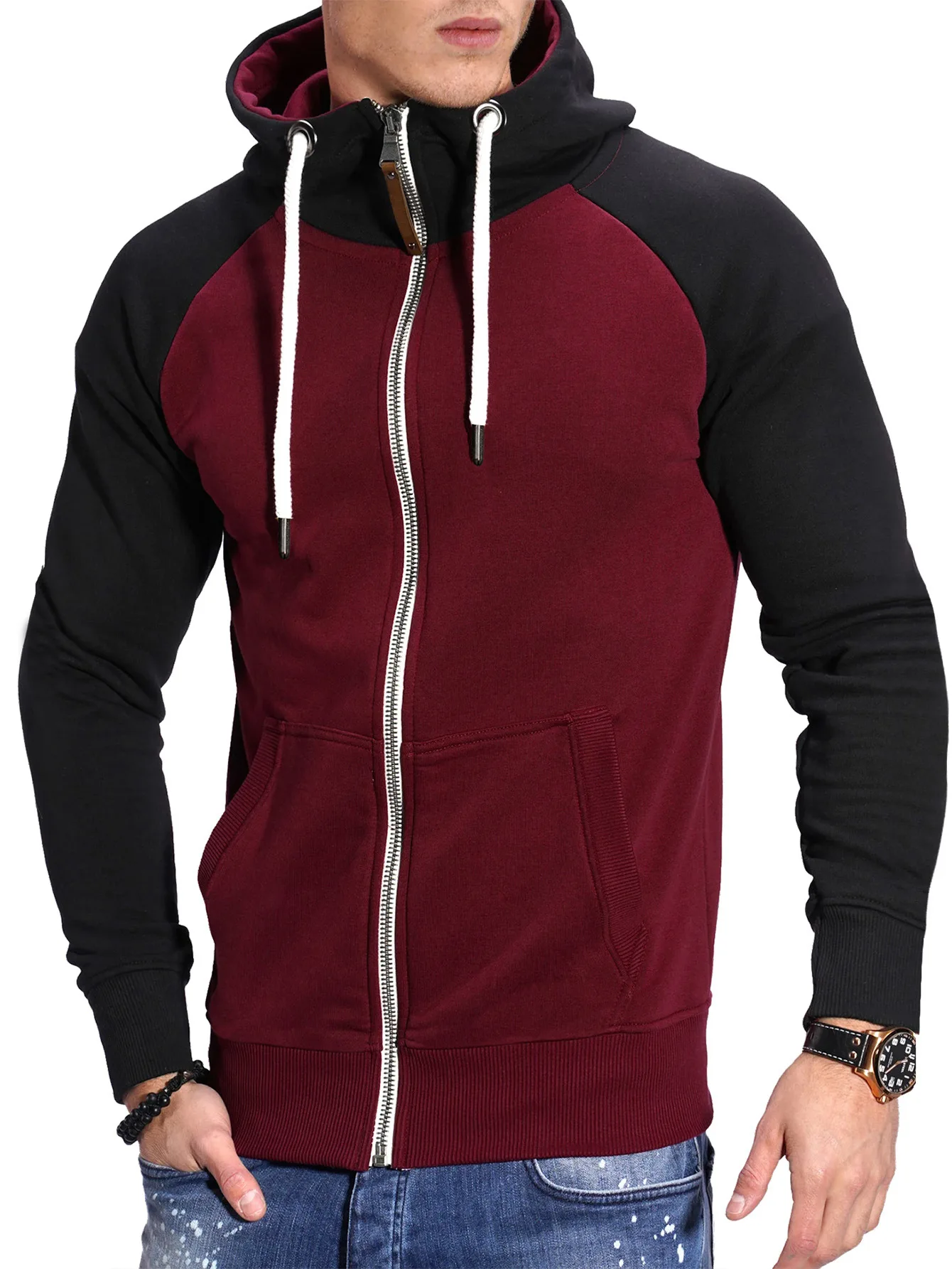 Men\'s Hoodie Black White Army Green Red Hooded Color Block Fleece Cool Casual Winter Clothing Apparel Hoodies Sweatshirts