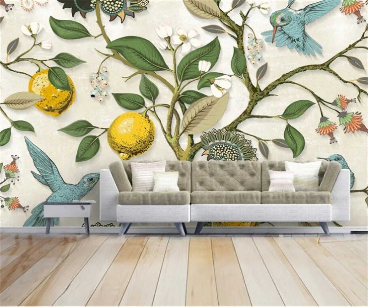

Customized modern living room bedroom Nordic tropical plants flowers and birds TV background wallpaper mural wall stickers