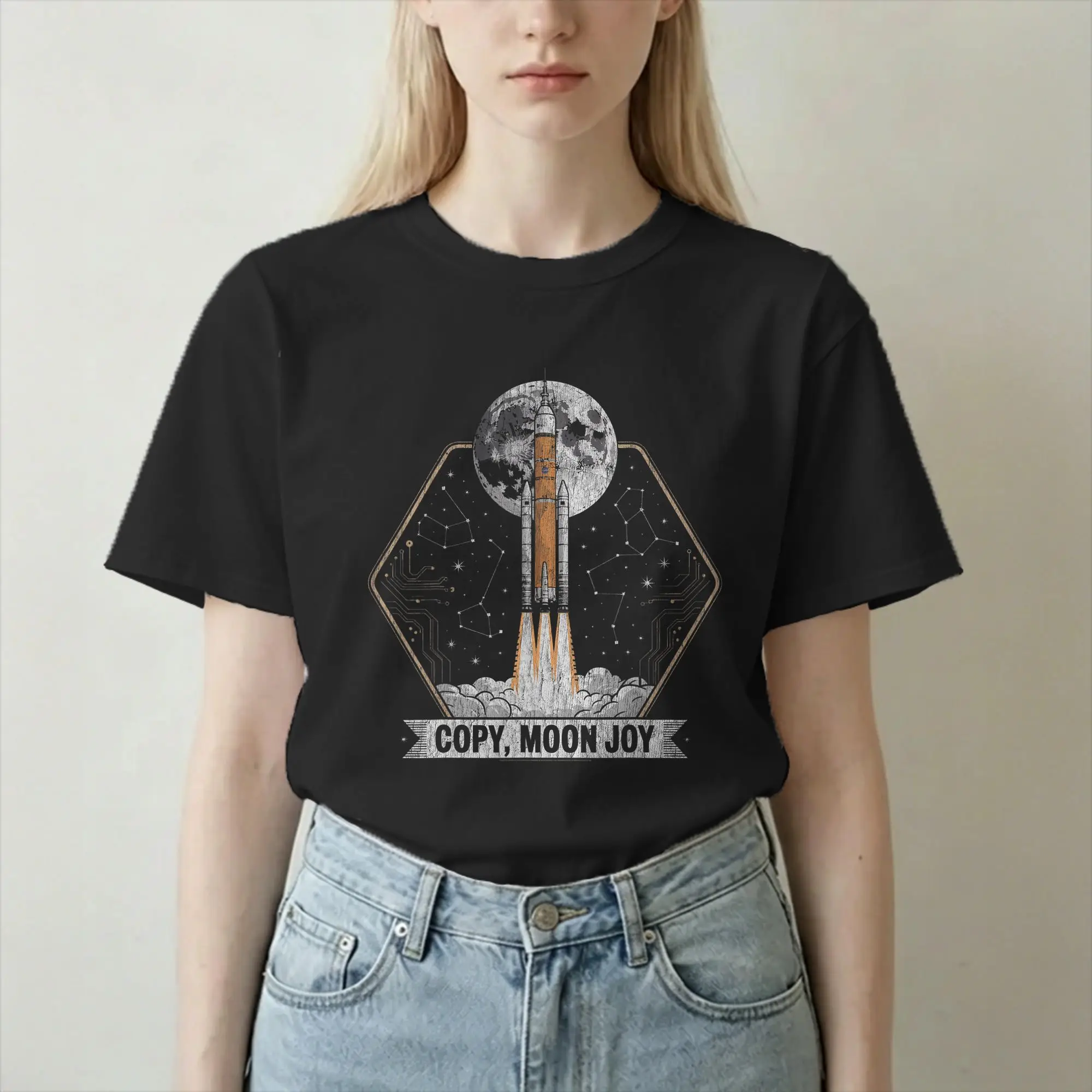 Copy Moon Joy Statement with Full Moon T Shirts Men Women Cotton Casual T-Shirts Round Neck  Tees Short Sleeve Clothes Plus Size