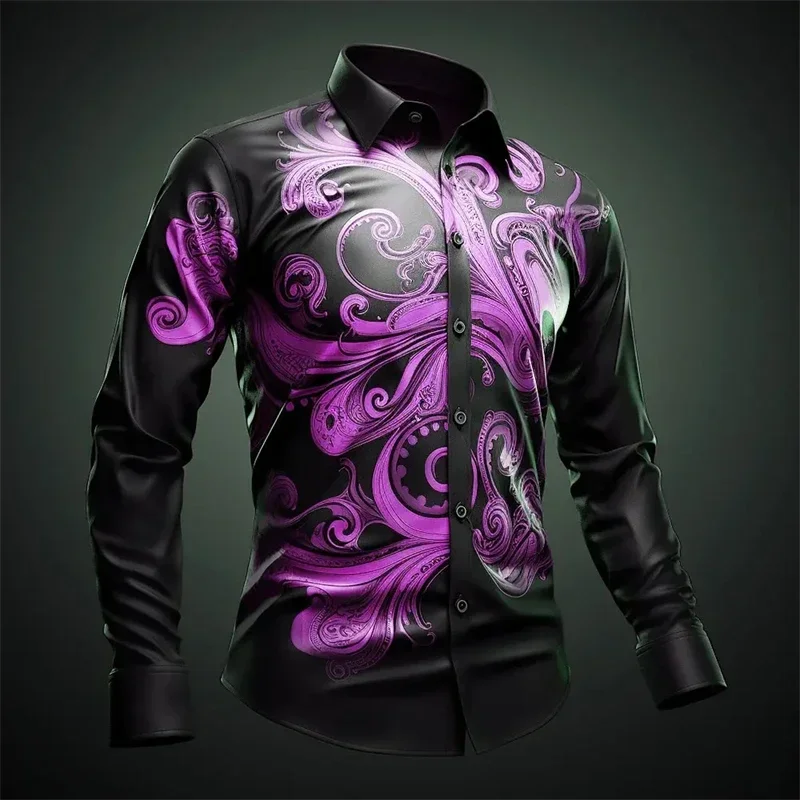 New Style Men 3d Purple Butterfly Printed High-Quality Long Sleeved Shirts Street Harajuku Sportswear Autumn Casual Tops Clothes