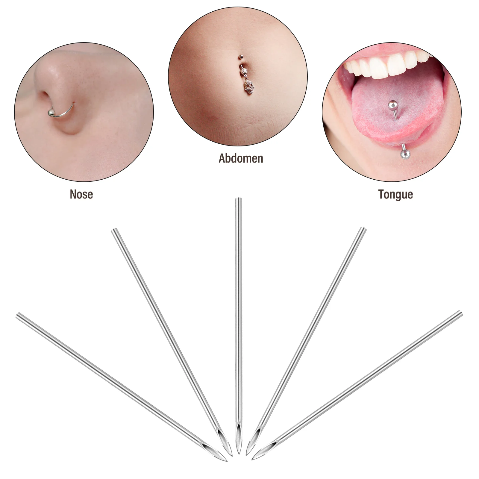 Suministros de agujas para perforación de nariz, agujas desechables de acero inoxidable, Kit para ombligo, cuerpo