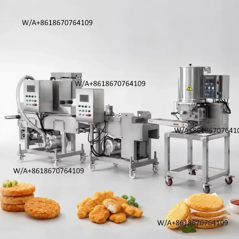 High Efficiency Automatic Meat Patty Fryer Battering Breading Line for Burger Patty Chicken Nugget Fish Fillet Pork Cutlet CE