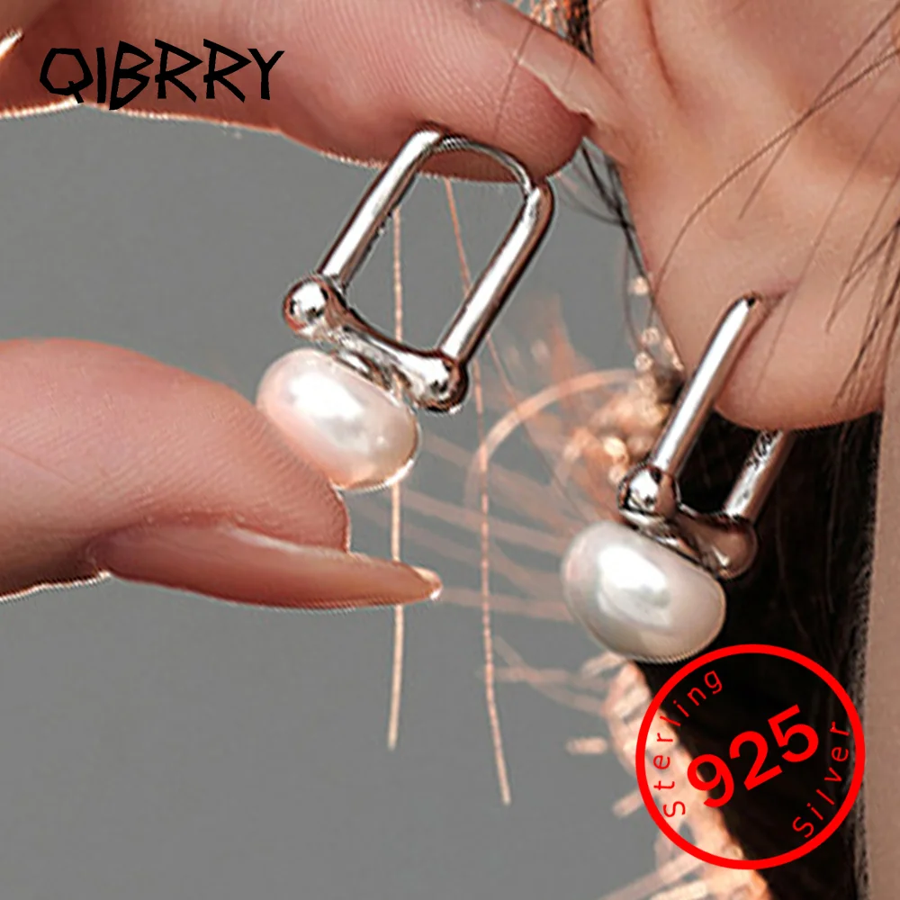 

Earring Vintage Smooth Korean Trendy Fine Jewelry Stamp 925 Sterling Silver Simple Women Earrings With Pearl Aesthetic