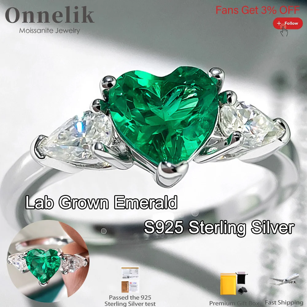 

Onnelik 6.5mm/1ct 8mm/2ct Real Lab Grown Columbia Emerald Diamond Ring 925 Sterling Silver for Women Wedding Party Fine Jewelry