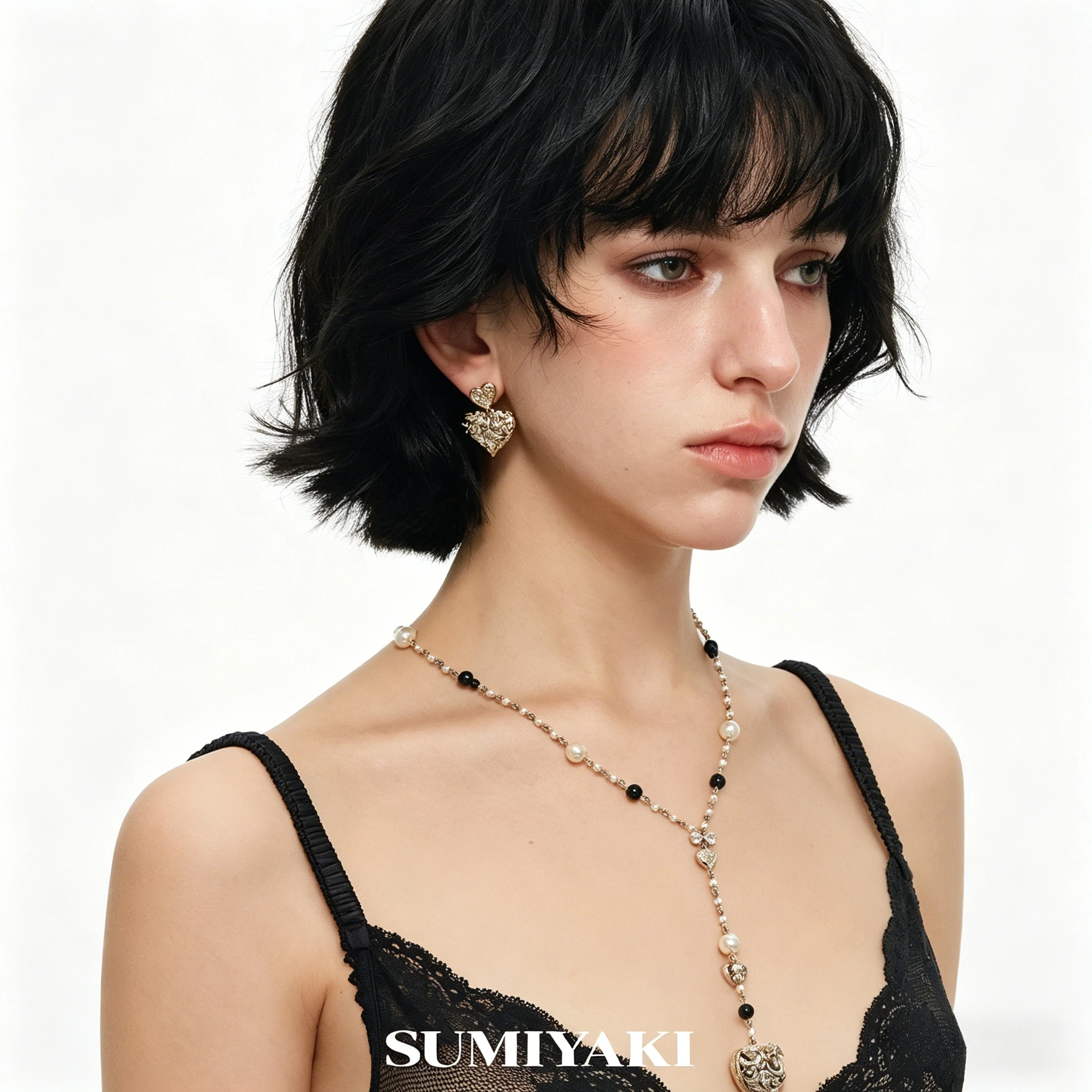 

Genuine SUMIYAKI Angel Love Series, Earrings & Double-sided Y-shaped Sweater Chain Stacked Necklace