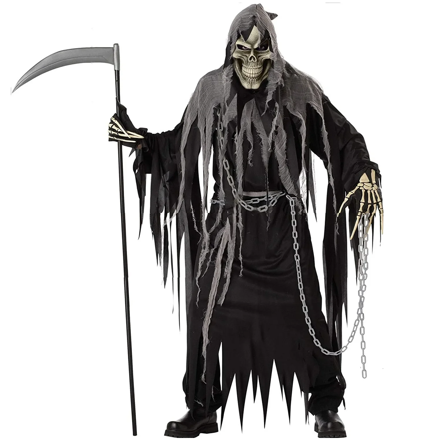 Skeleton Ghost Cosplay Costume For Adult Men Terror Grim Reaper Costume Cosplay Vampire Robe Role Play Fancy Dress