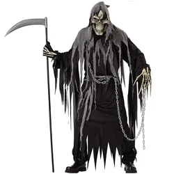 Skeleton Ghost Cosplay Costume For Adult Men Terror Grim Reaper Costume Cosplay Vampire Robe Role Play Fancy Dress