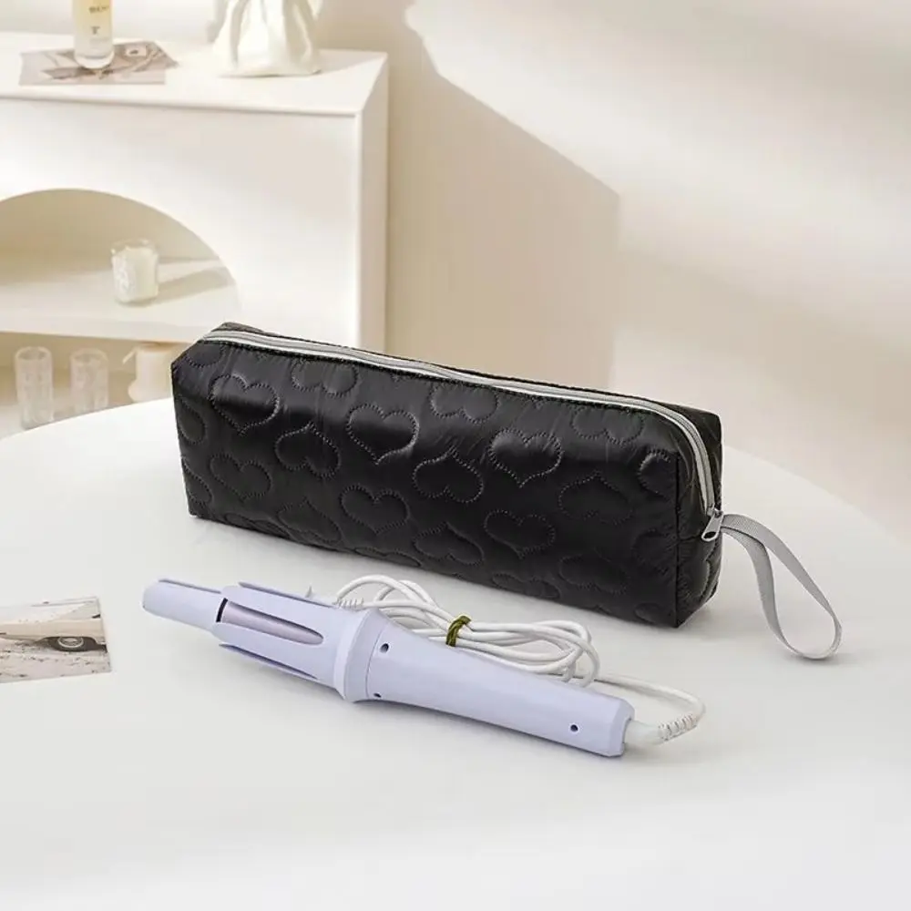 Soft Hair Dryer Storage Bag Heart-shaped with Handle Curling Iron Storage Bag Large Capacity PU Leather Hair Dryer Carrying Case