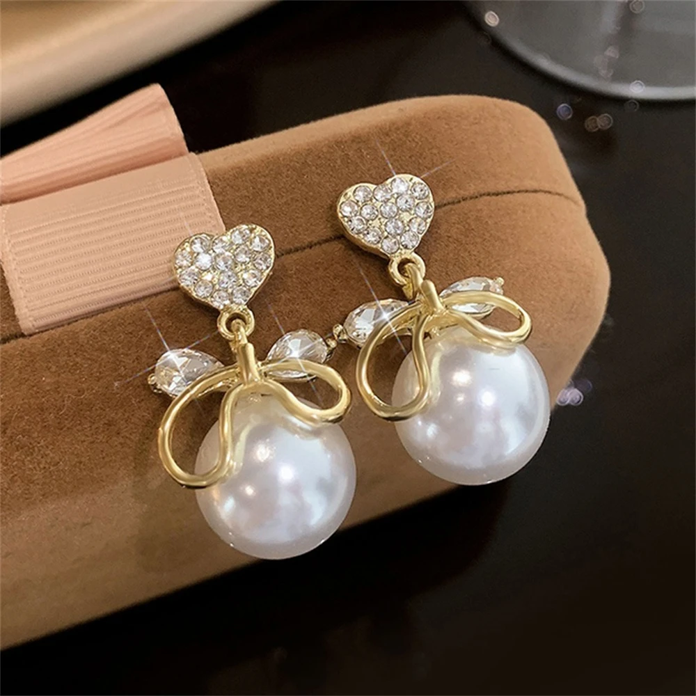 模造真珠のイヤリング,ペンダント,ジルコニア,女性と女の子のためのエレガントなジュエリー,クリスタル,ハート,真珠,絶妙なギフト