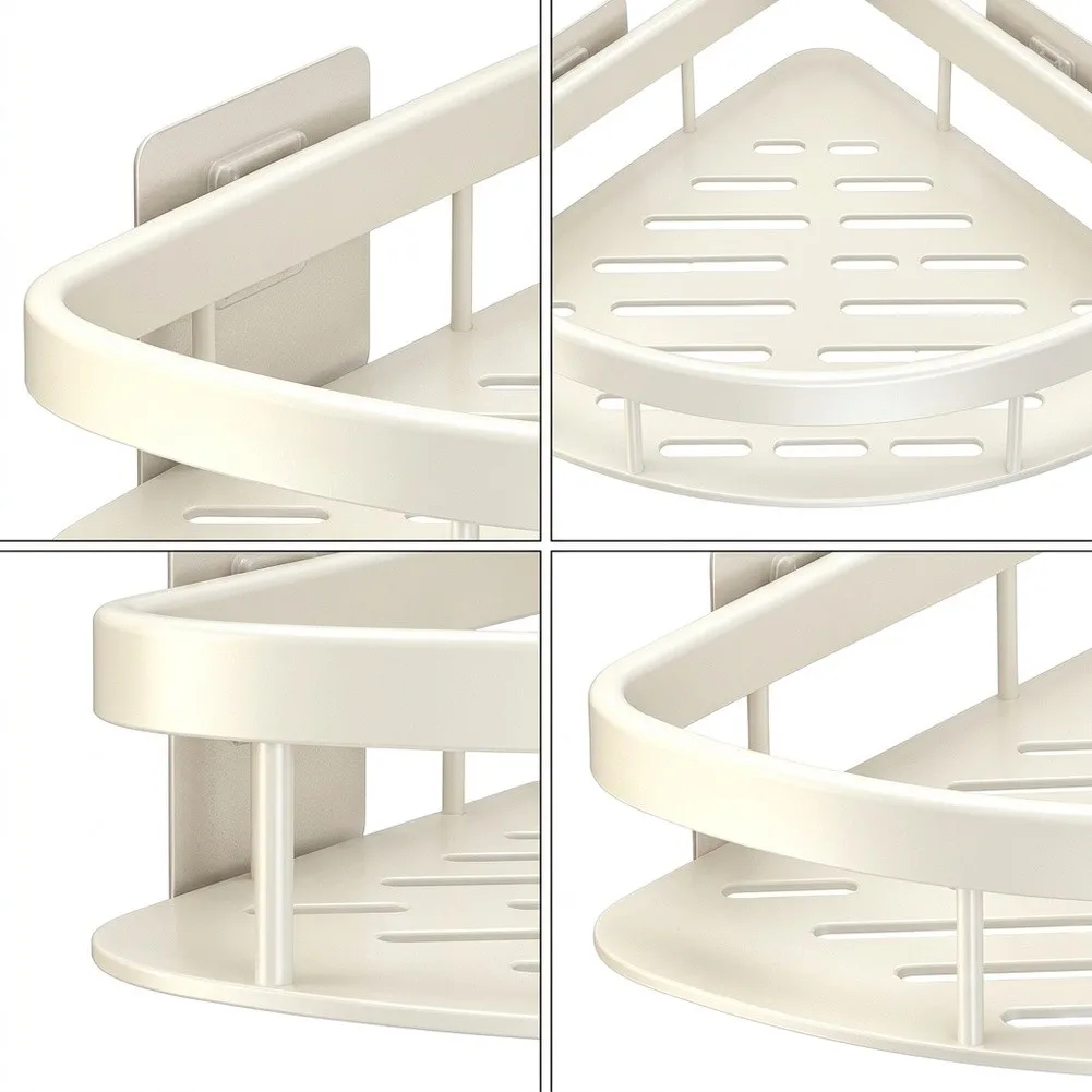 Two Level Suction Cup Shower Rack for Shampoo Conditioner Body Wash Bottles 28.5x22x5.5cm Space Aluminum White Design