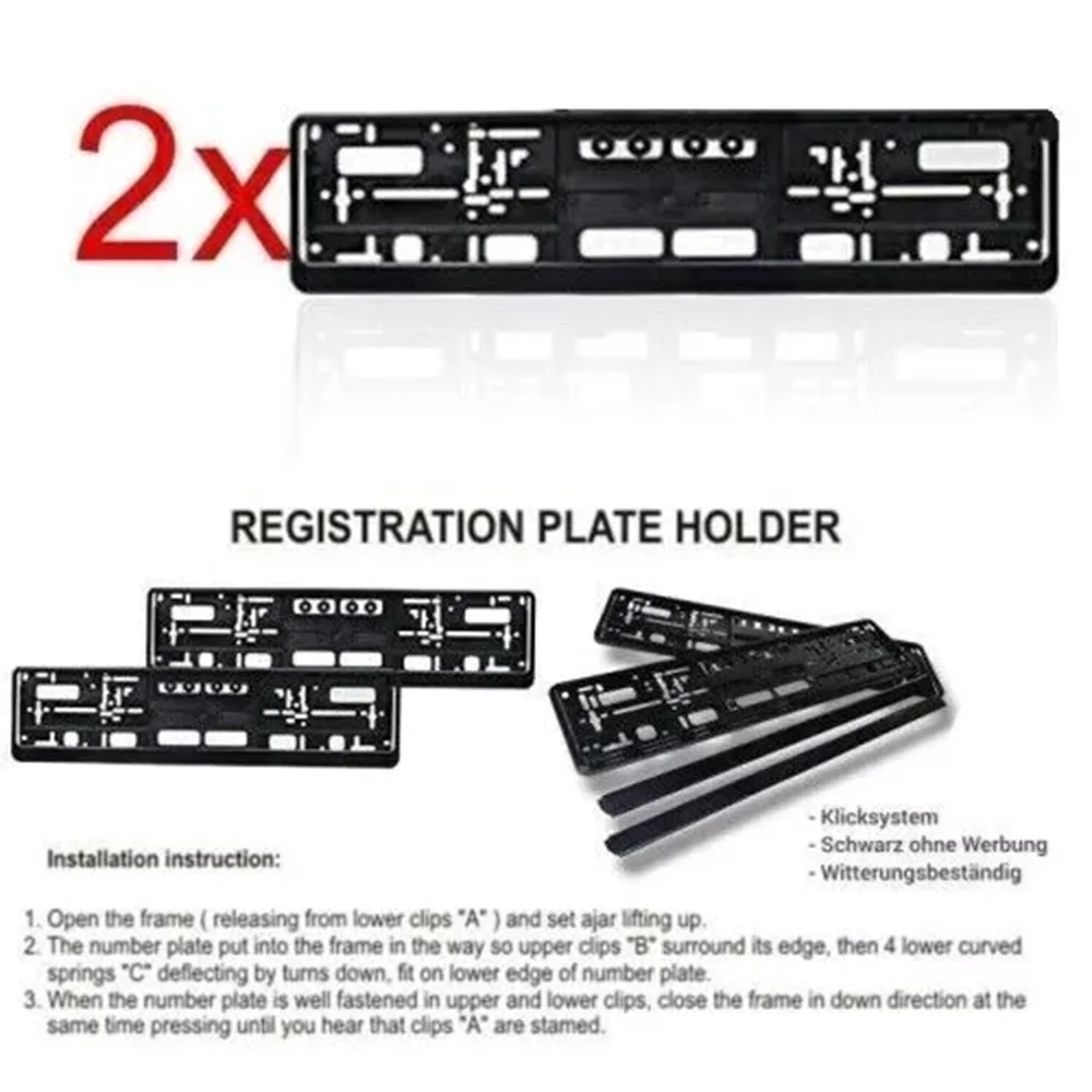 2 x Black Matt Car Registration License Number Plate Surrounds Holders Frames