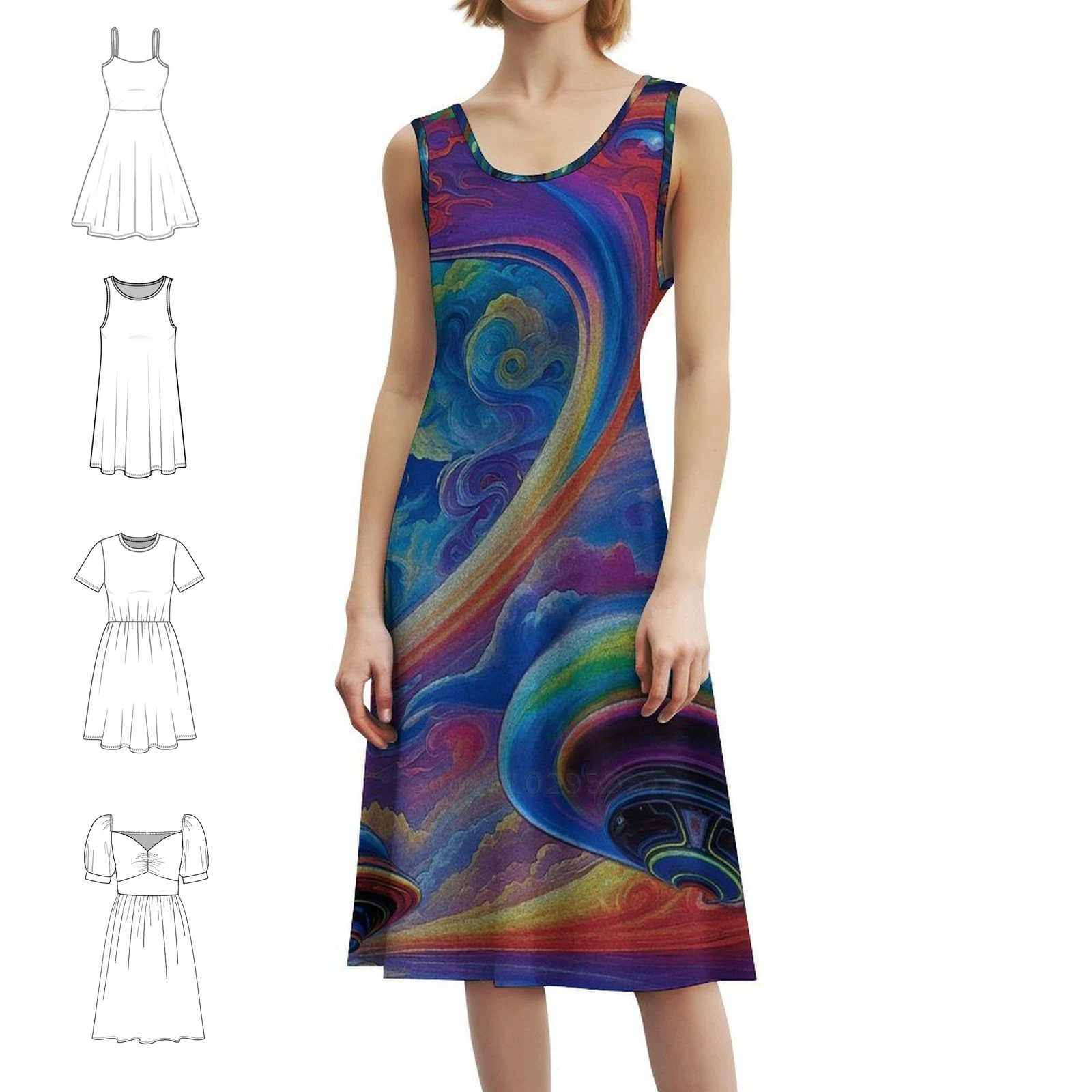 العمل الجماعي (إصدار Be Happy) فستان سموك مزين بالزهور للنساء للربيع والصيف فستان كاجوال للحفلات الجماعية معًا ممتعًا