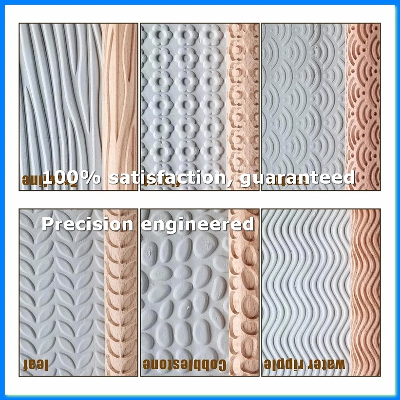 6Pcs Clay Modeling Pattern Rollers, Texture Rollers for Clay Wooden Handle Pottery Tools Stars Wood Wave-A73M