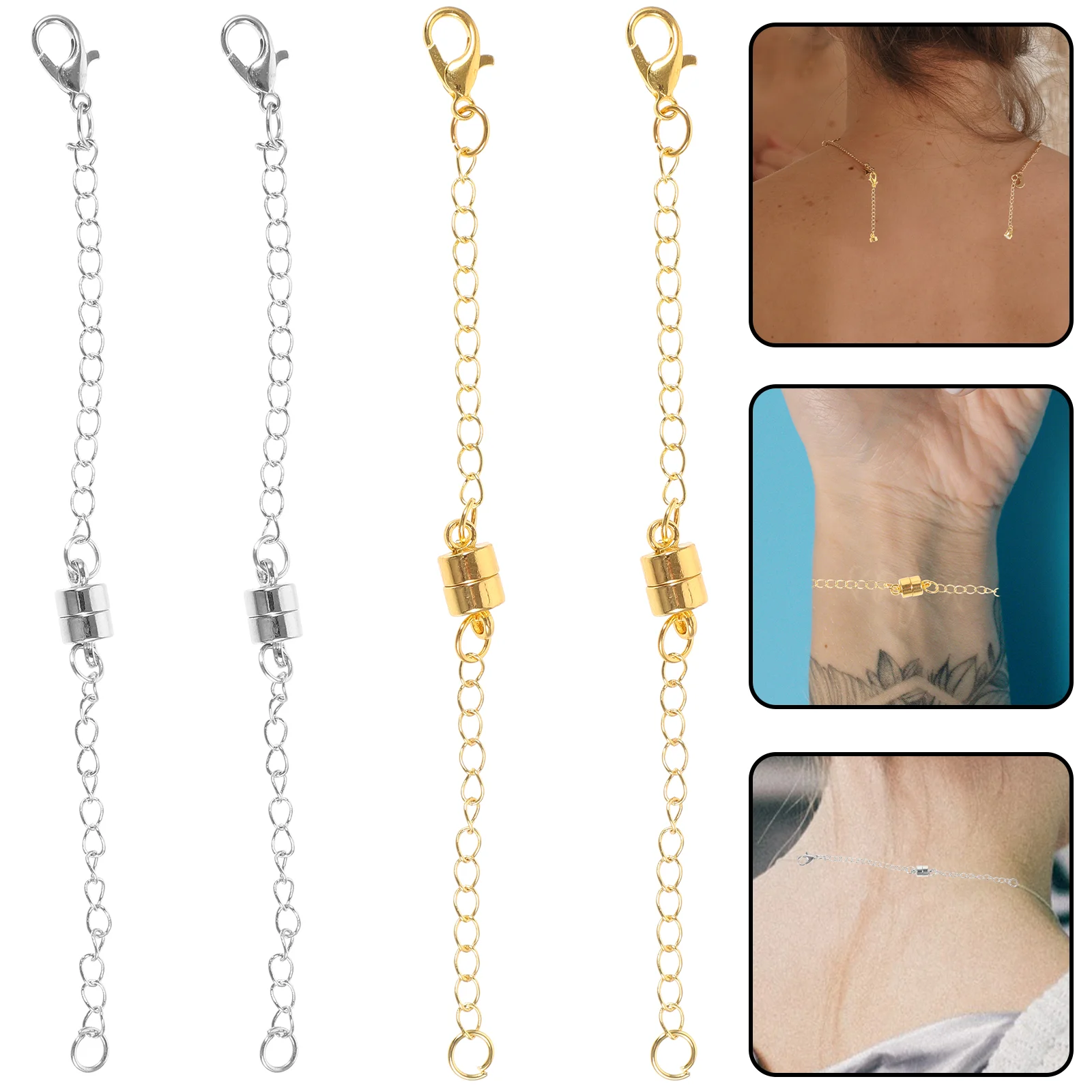 4 Pcs Magnet Buckle Extension Chain Necklace Necklaces Extenders for Chains Bracelet Jewelry Making Connection