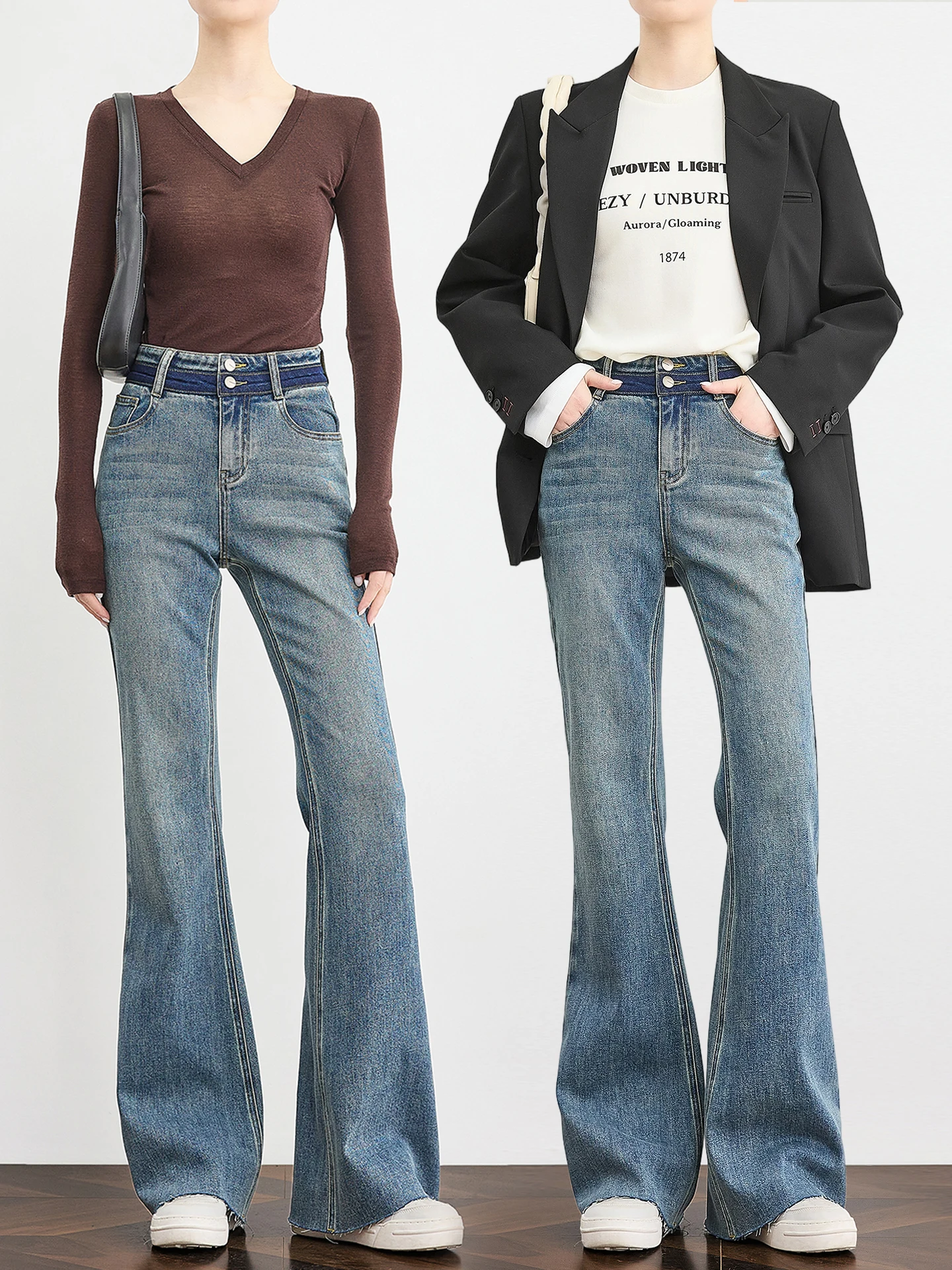 

High Waist Slimming Blue Bell Bot Jeans Women's Four Way Stretch Extended Length Tumpsus Supermodel Mermaid Pants