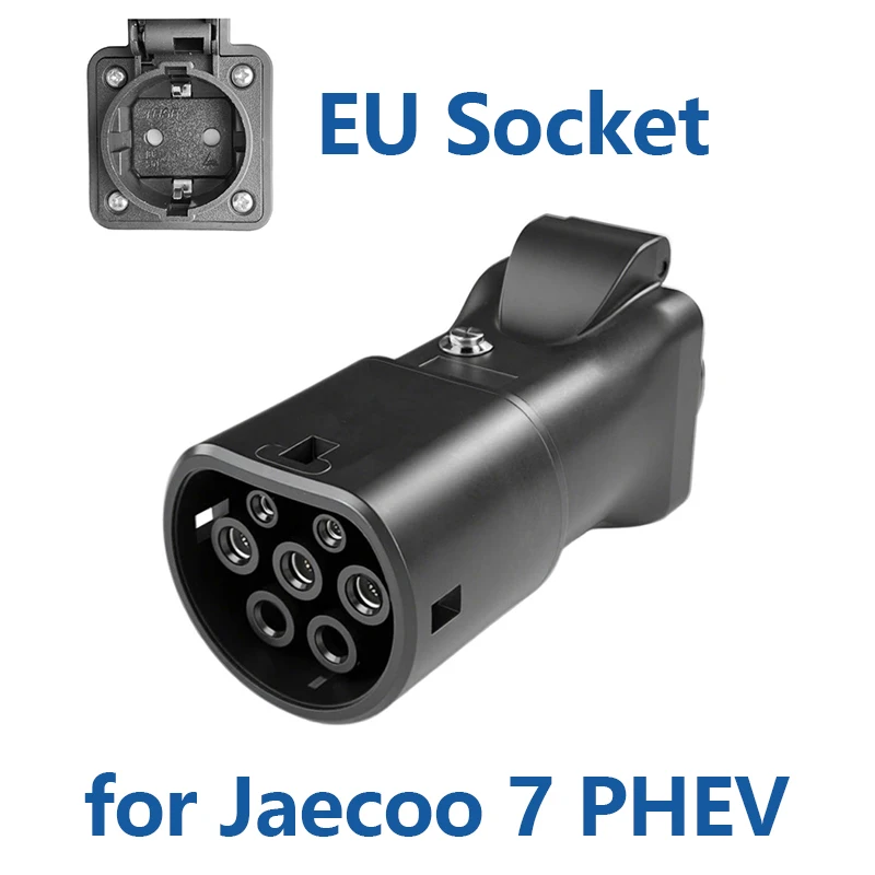 EVqiaoyi Type2 V2L-ontladingsadapter, voertuig-naar-laadstekker met uit-schakelknop voor Jaecoo 7, BYD, MG, Renault