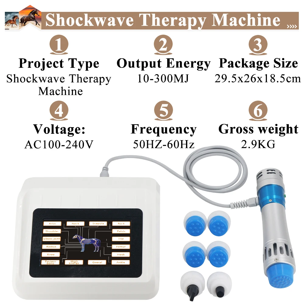 Animals Physiotherapy Shock Wave Machine Relieve Muscle Pain And Treat Tendon Injury 300MJ Shockwave Massager For Race Horse Use