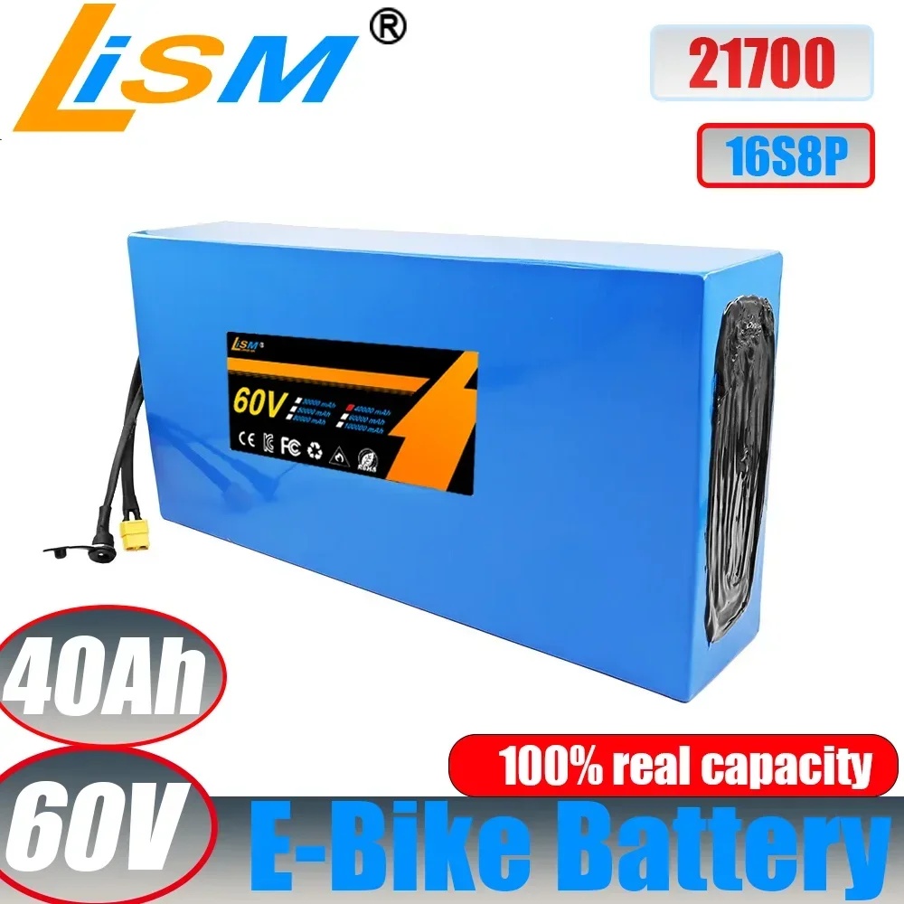 21700 60V 40Ah Ebike Battery 60V Electric Bike 16S8P Lithium Battery Pack 3000W 2000W Electric Scooter Motor