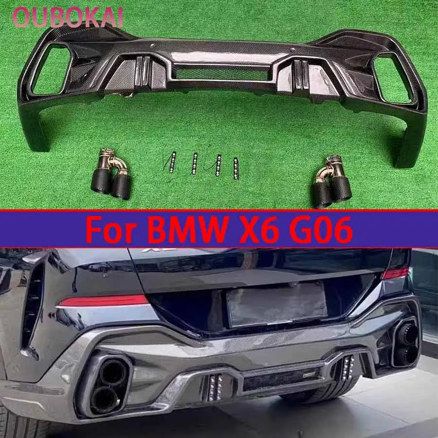 Für BMW X6 G06 2019+ Carbonfaser Heckstoßstangen-Diffusor Heckspoiler Hecklippe L-Style Upgrade Bodykit