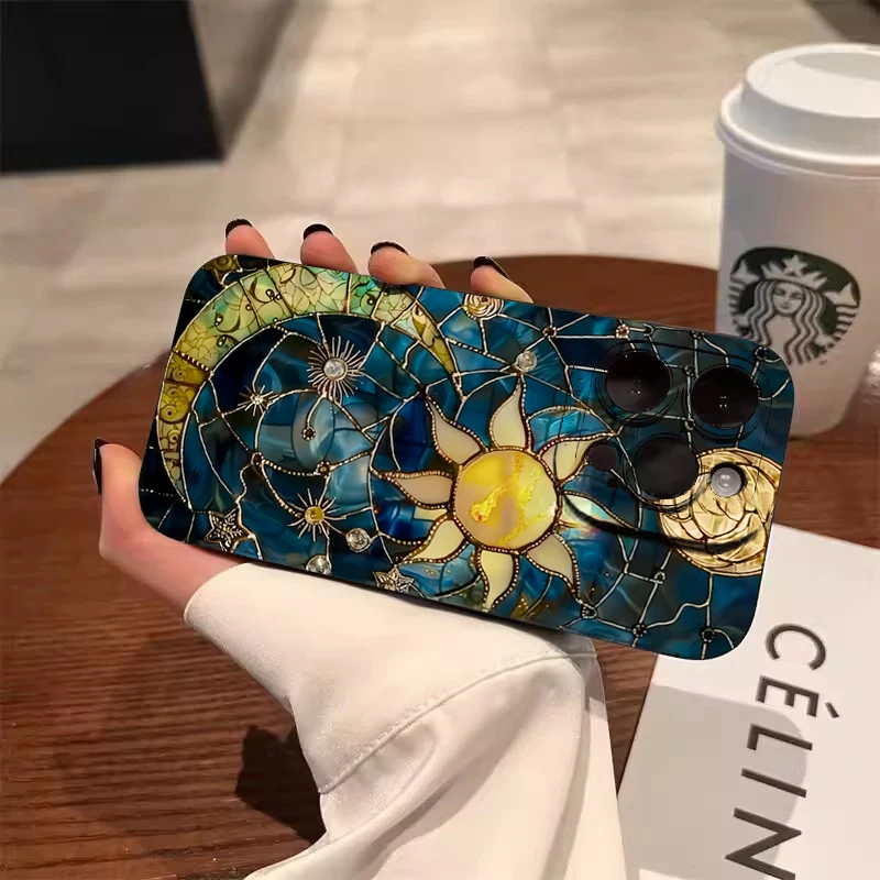 Aesthetic Sun Moon Print Phone Case For Samsung Galaxy S25 A54 A53 A36 A35S24 S23 S22 S21 Plus Ultra A56 A55  A34 5G Soft Cover