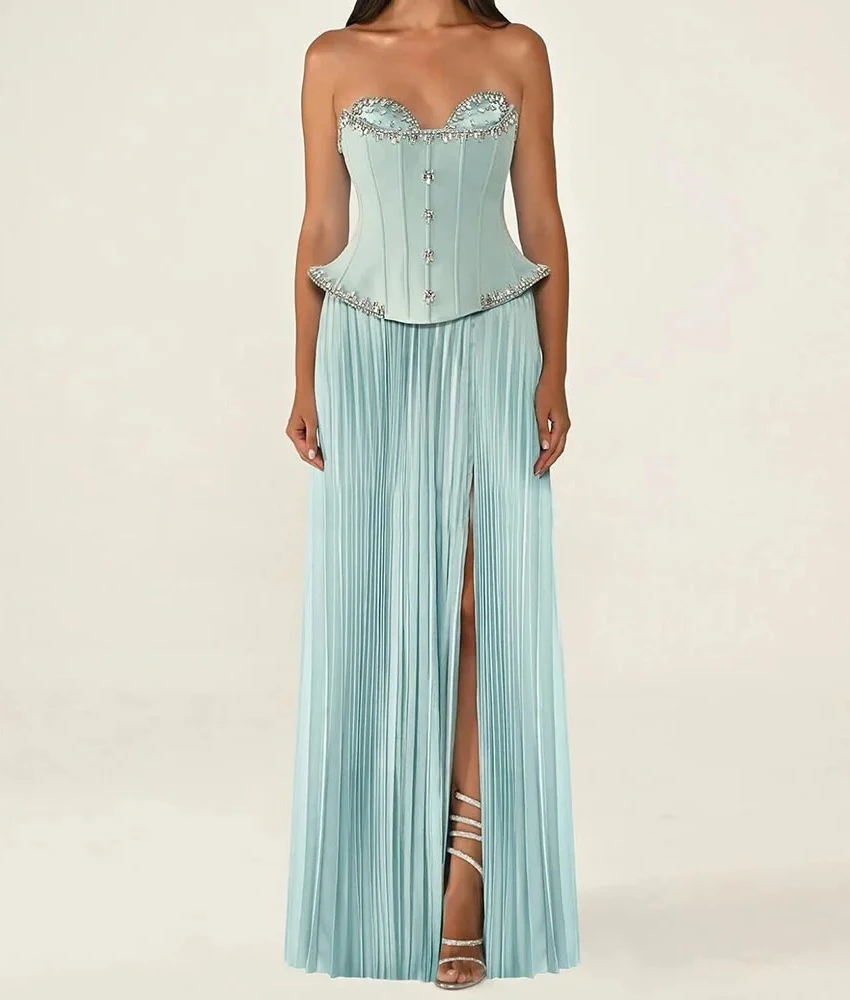 

Customized Luxury Chiffon A-Line Crystal Evening Dress Delicate Sweetheart Sleeveless Floor LengthBespoke Occasion Gowns