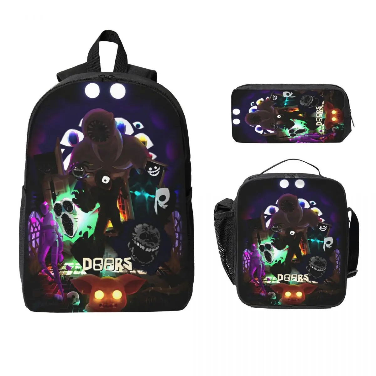 

3 шт., набор рюкзаков на тему игры DOORS Horron для детей, пеналы, наборы сумок для книг с коробкой для завтрака для учащихся начальной школы, рюкзак