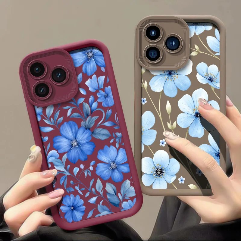 Blue Watercolor Floral Phone Case For Tecno Spark 50 20 40 Pro Plus 10C 20C 30C 40C 6 GO 2025 Silicon Soft Shockproof Cover Etui