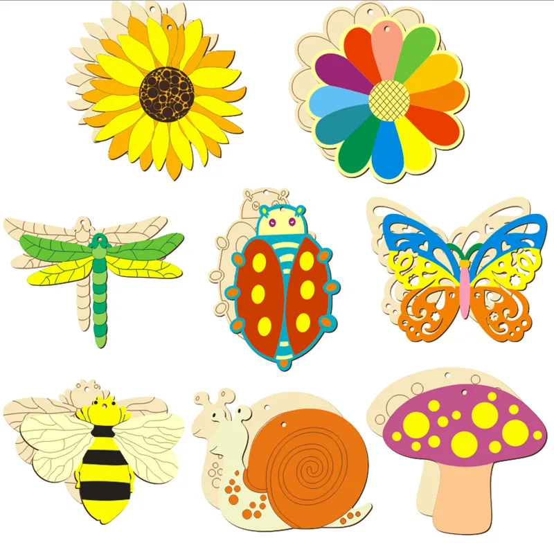 10 stücke hölzerne ausgehöhlte leere Verzierung Insekten blume Biene hängen Anhänger für Frühling Haupt dekorationen DIY Geschenke Verpackung Lieferungen