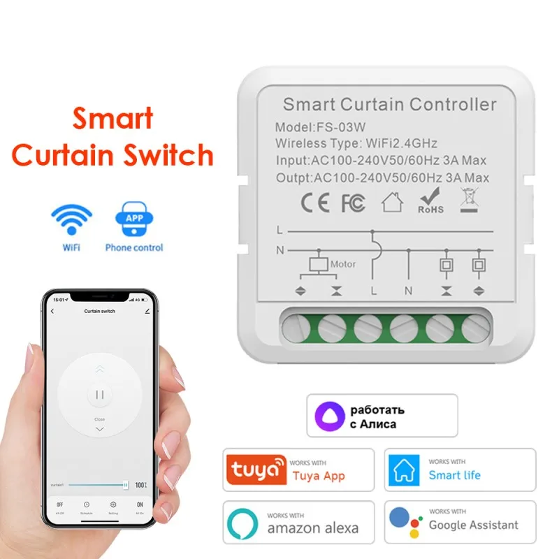 Tuya WiFi Smart Life Smart Curtain Switch For Roller Shutter Blind Motor Rolling Shutter Doors Work With Amazon Alexa And Google