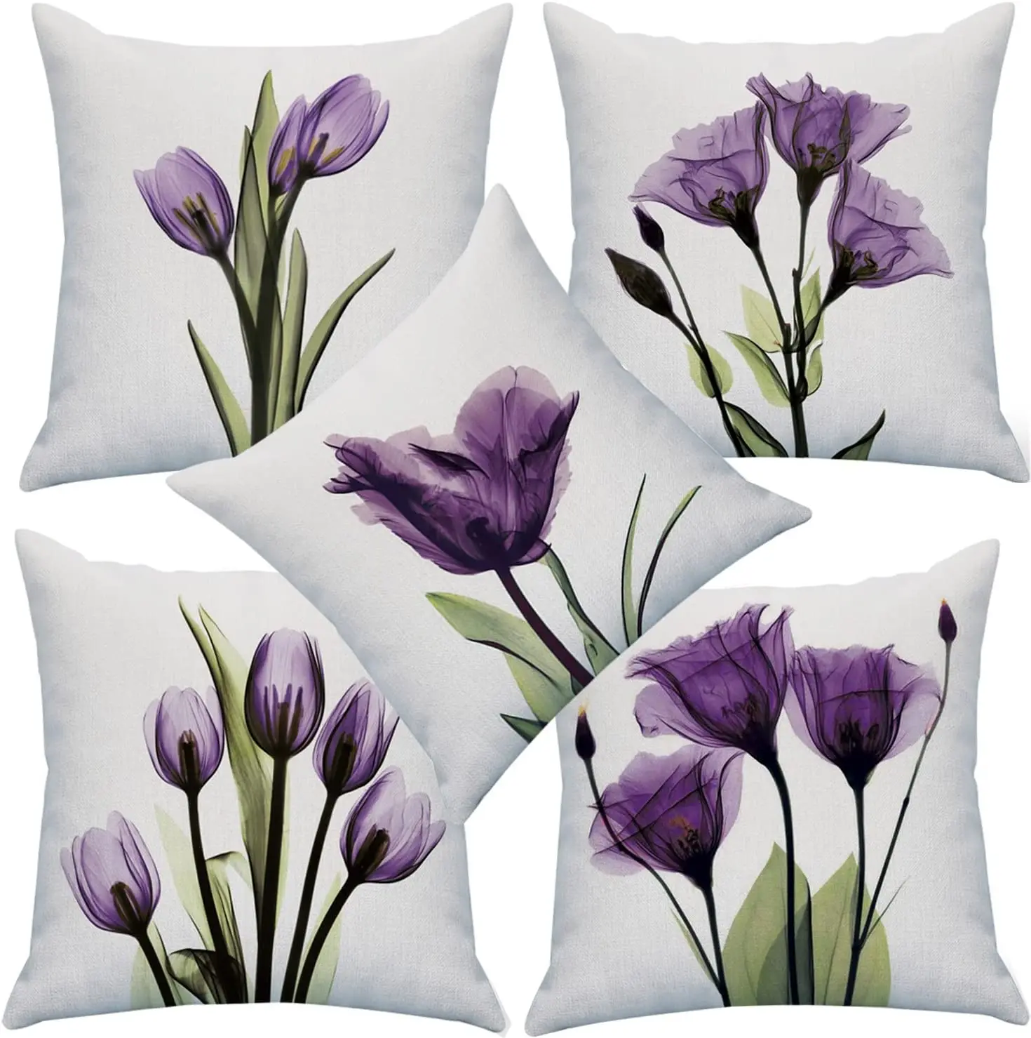 Elegant Tulip Purple Flower Linen Throw Pillow Cover Sofa Couch Art Painting for Living Room Cushion Cover Modern Home Decor