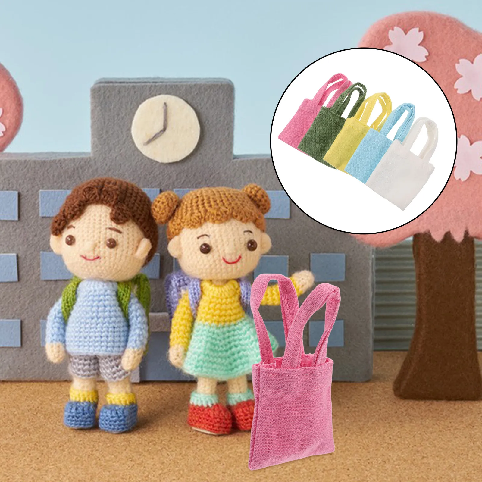 

Набор из 6 миниатюрных холщовых сумок-тоут с реалистичной вышивкой для декора кукольных домиков и творческих игр