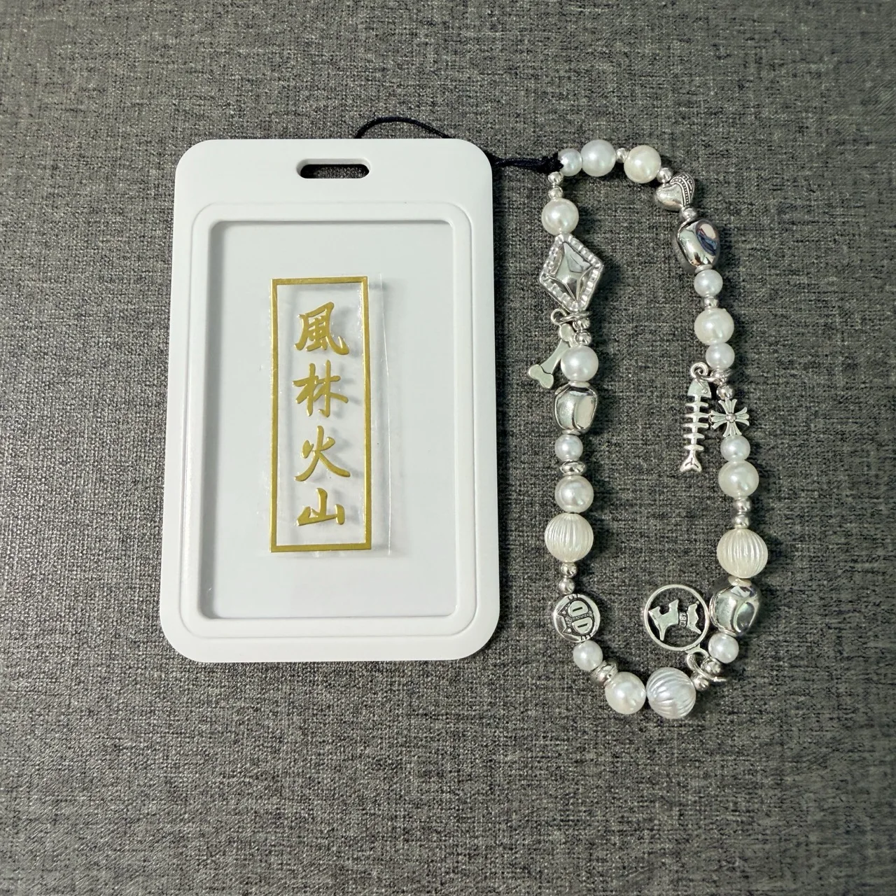 Fishbone Buddha Pattern Metal Phone Sticker Leather Lanyard Anti-lost Lucky Card Holder