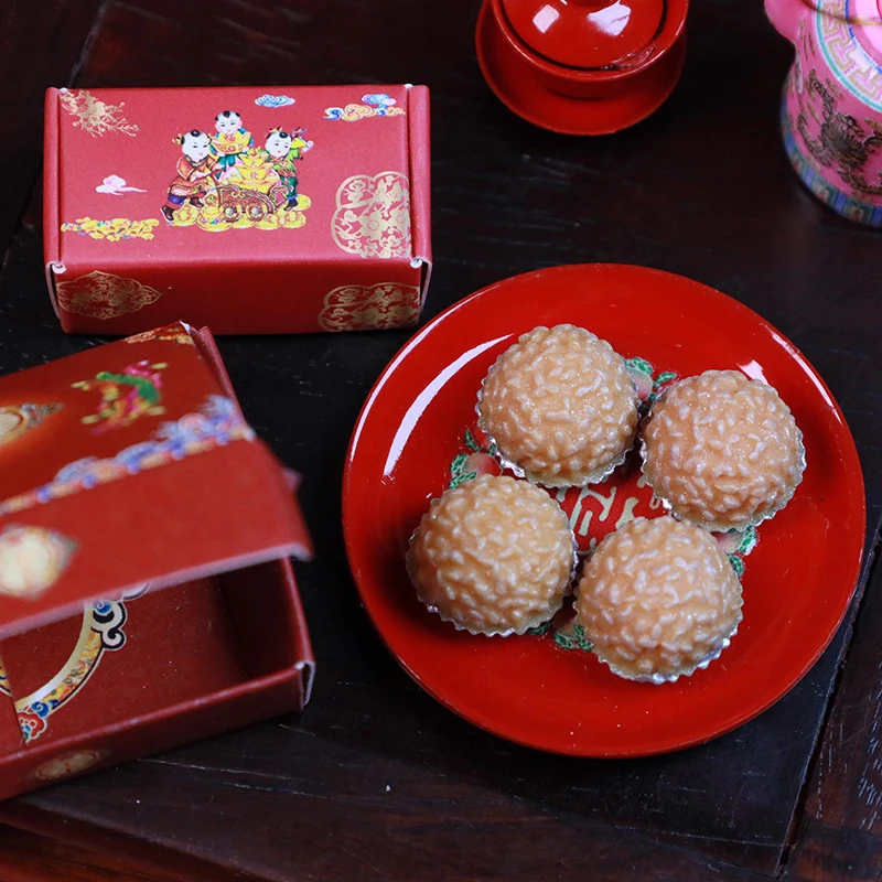 Mini Dollhouse Çin Nostaljik Sahne Yeni Yıl Çeyiz Kızartma Kazık Model Oyuncaklar Dollhouse Minyatür Aksesuarları Dekorasyon