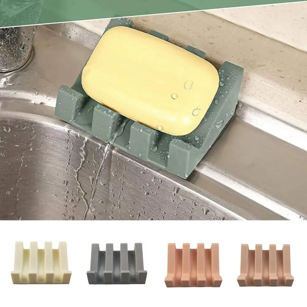 Soap Holder Tilt Design Non-slip Flexible Space-saving Self Draining Silicone Kitchen Countertop Soap Rack For Bathroom 비누틀