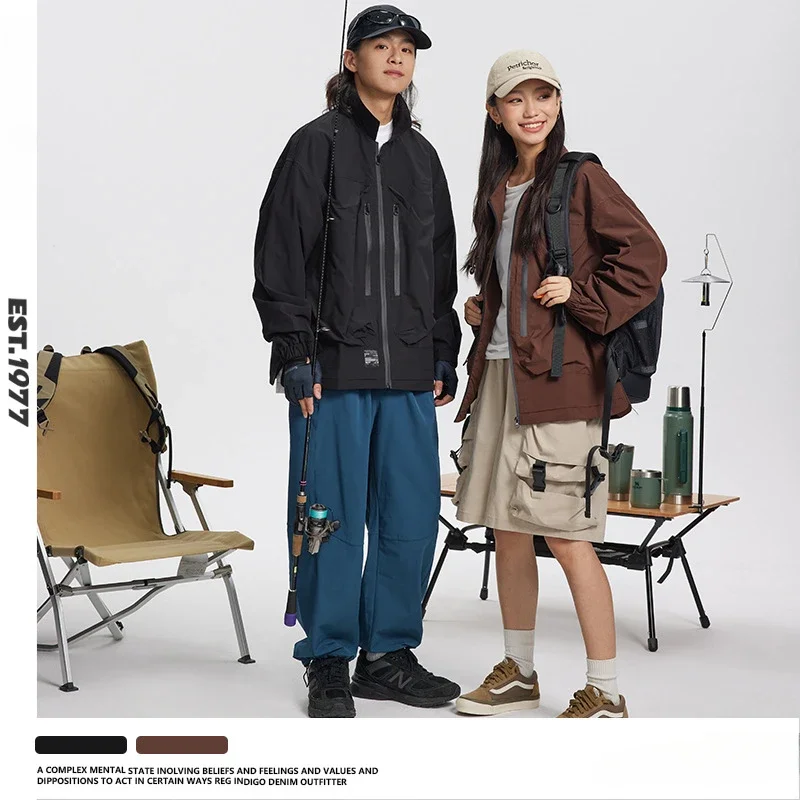 

New Jacket Men's Fall Japanese Large Pockets Lapel Fashion Retro Outdoor Mountain System Versatile Couple Coat Men Clothing