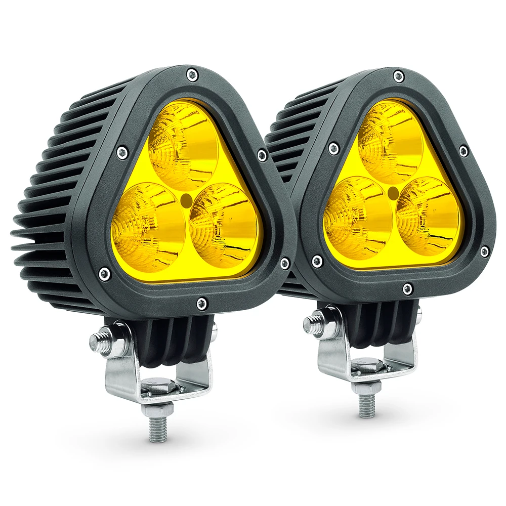 New Triangle Amber LED Fog Lights, 60W LED Work Lights Off Road Driving Spot Lights IP67 Waterproof for Car ATV SUV Jep