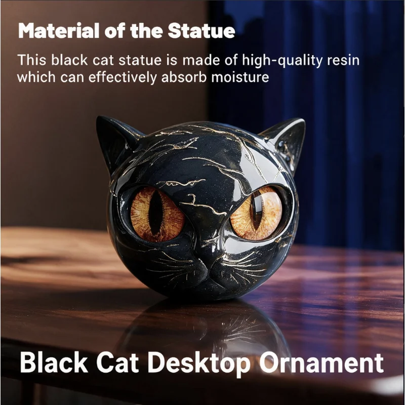 New Luxury Black Cat Stone Sculpture, a resin statue for display