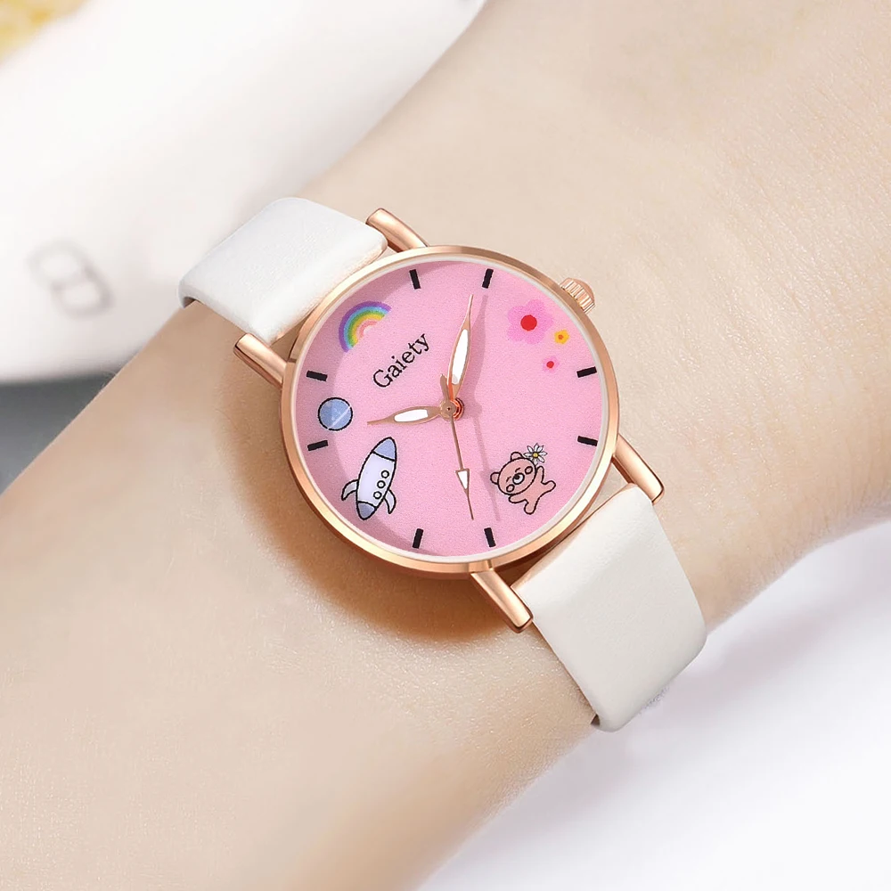 1Pcs White Gairty Minimalist Style Roman Numeral Pink Dial Watch Luxury Couple Casual Quartz Watch Is The Perfect Gift For Her