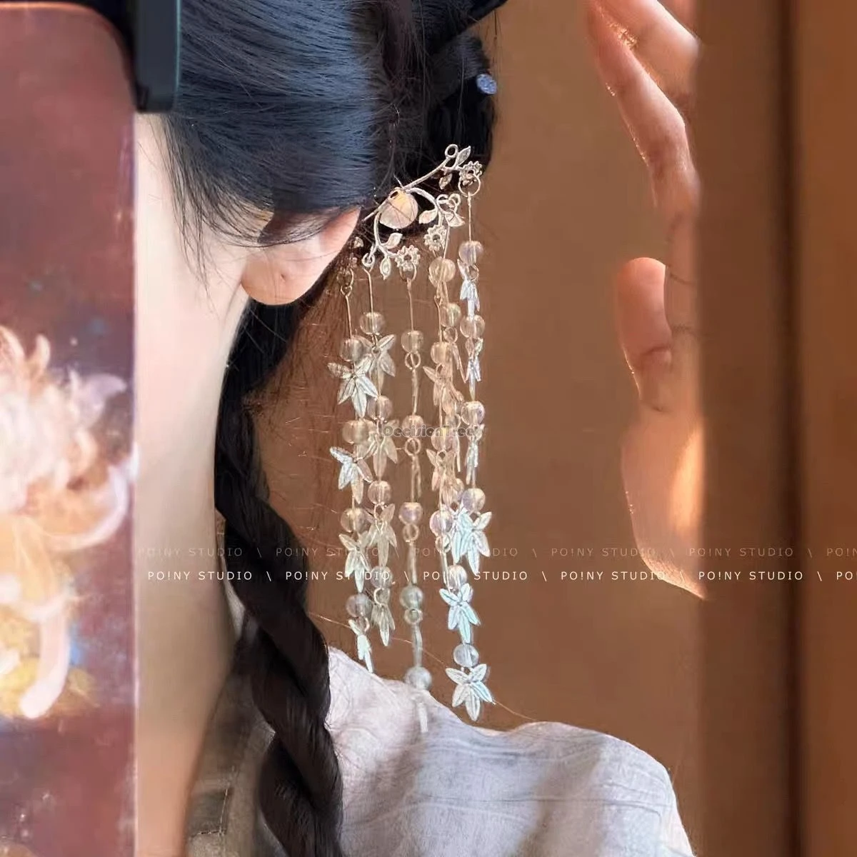 Épingle à cheveux rétro chinoise à motif de feuille d'érable pour femme, épingle à cheveux à longue frange, style ancien, accessoires Hanfu féeriques, 2025