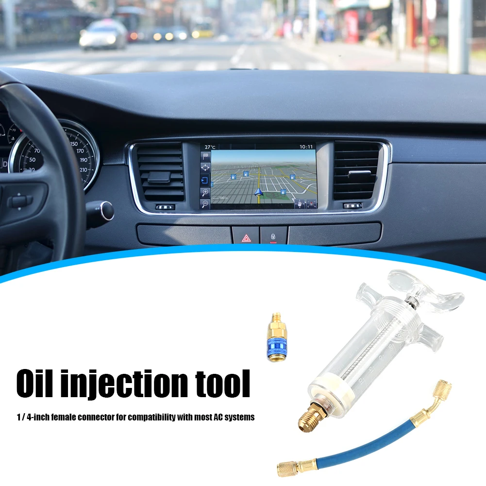 Coolant Filling Tube Injection Tool with R-134A Low Side Quick Coupler Adapter 30ml Manual Oiler Injection AC System Accessories