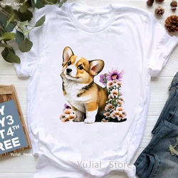 Women Clothes 2024 Summer Cartoon Corgis Print Funny Graphic T Shirts Girls Cute Top Female T-Shirts Dog Lover Birthday Gift Tee