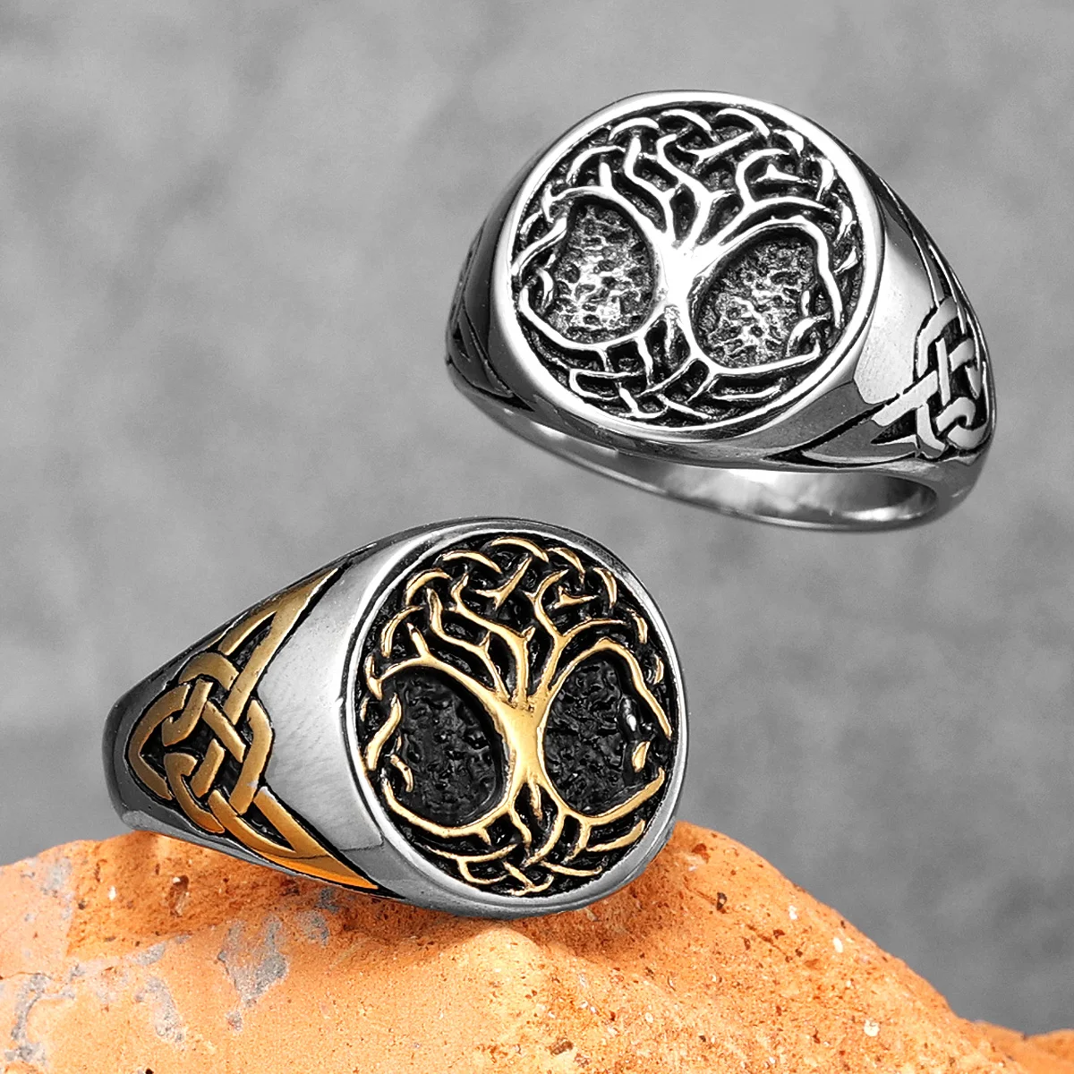 Tree of Life Ring Amulet 316L Stainless Steel Mens Rings Viking Tree Rock for Male Friend Biker Jewelry Christmas Gift Wholesale