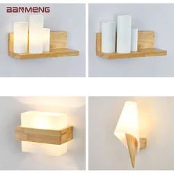 Nordic E27 LED wall lamp modern wood glass sconces lights indoor lighting home decor bedroom living room kitchen decoration