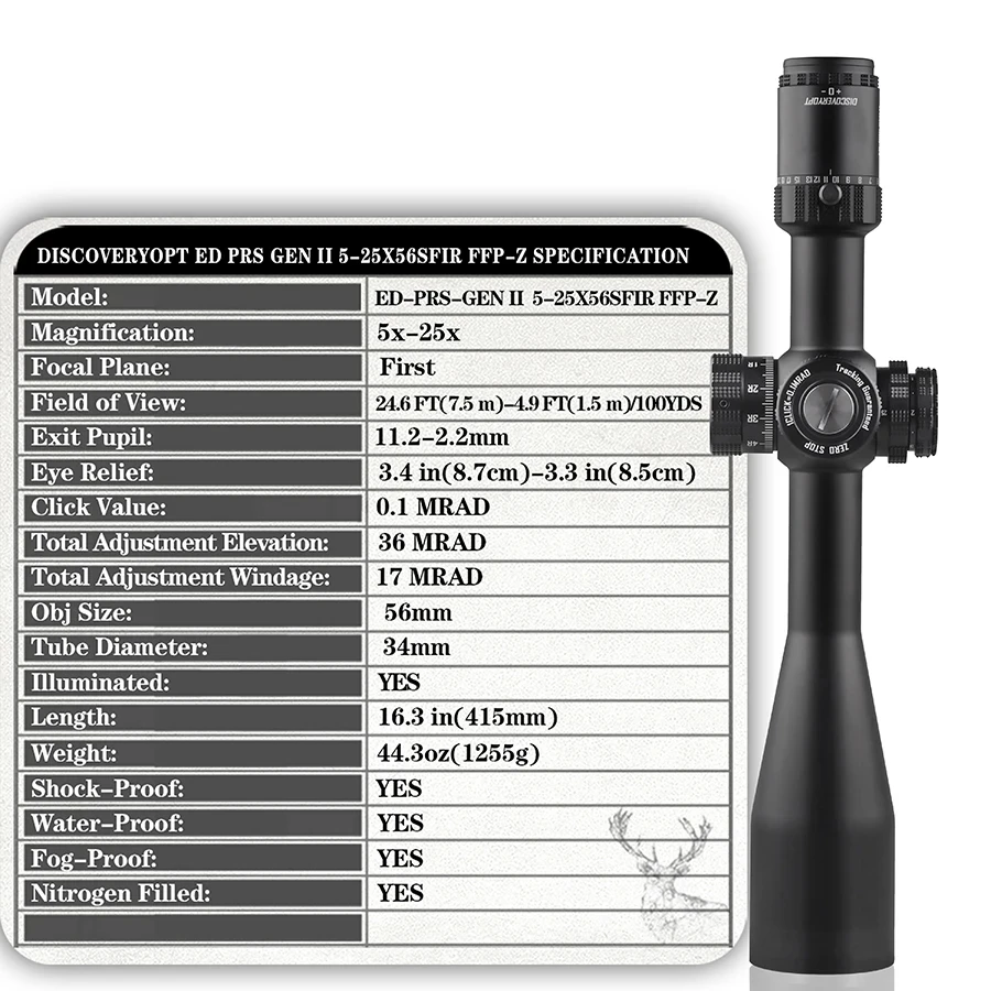 Discovery ED GenII 5-25X56 Tactical Sight Illuminated Super HD Shockproof Scope First Focal Plane Imported Glass Riflescope