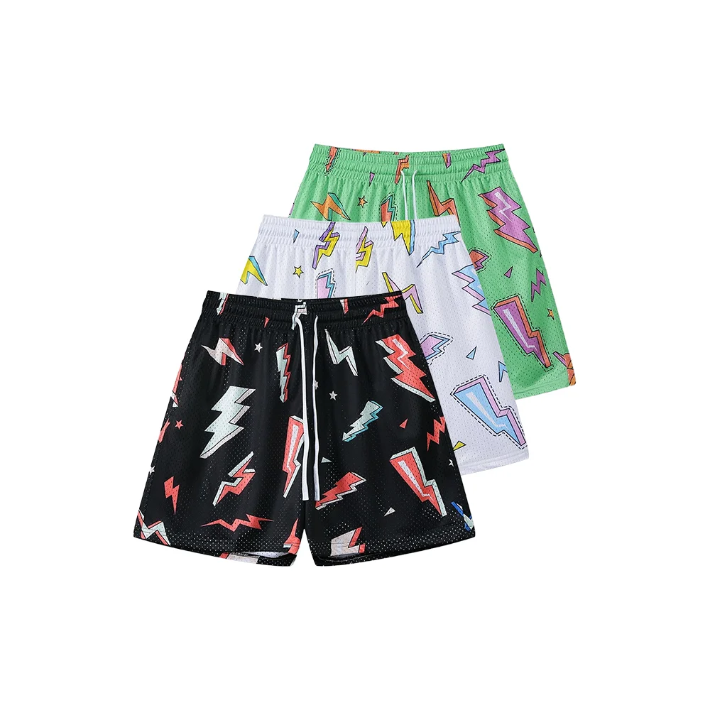 

Basketball Sports Shorts Hawaiian Lightning Pattern Quick Drying Breathable Cool Loose Fit Men's and Women's Same Leisure Shorts