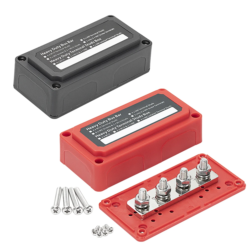 300A Bus Bar Heavy Duty Stroomverdeelblok Busbar Box Module Ontwerp met 4X M8 (5/16") Terminal Studs Voor Auto RV Boot