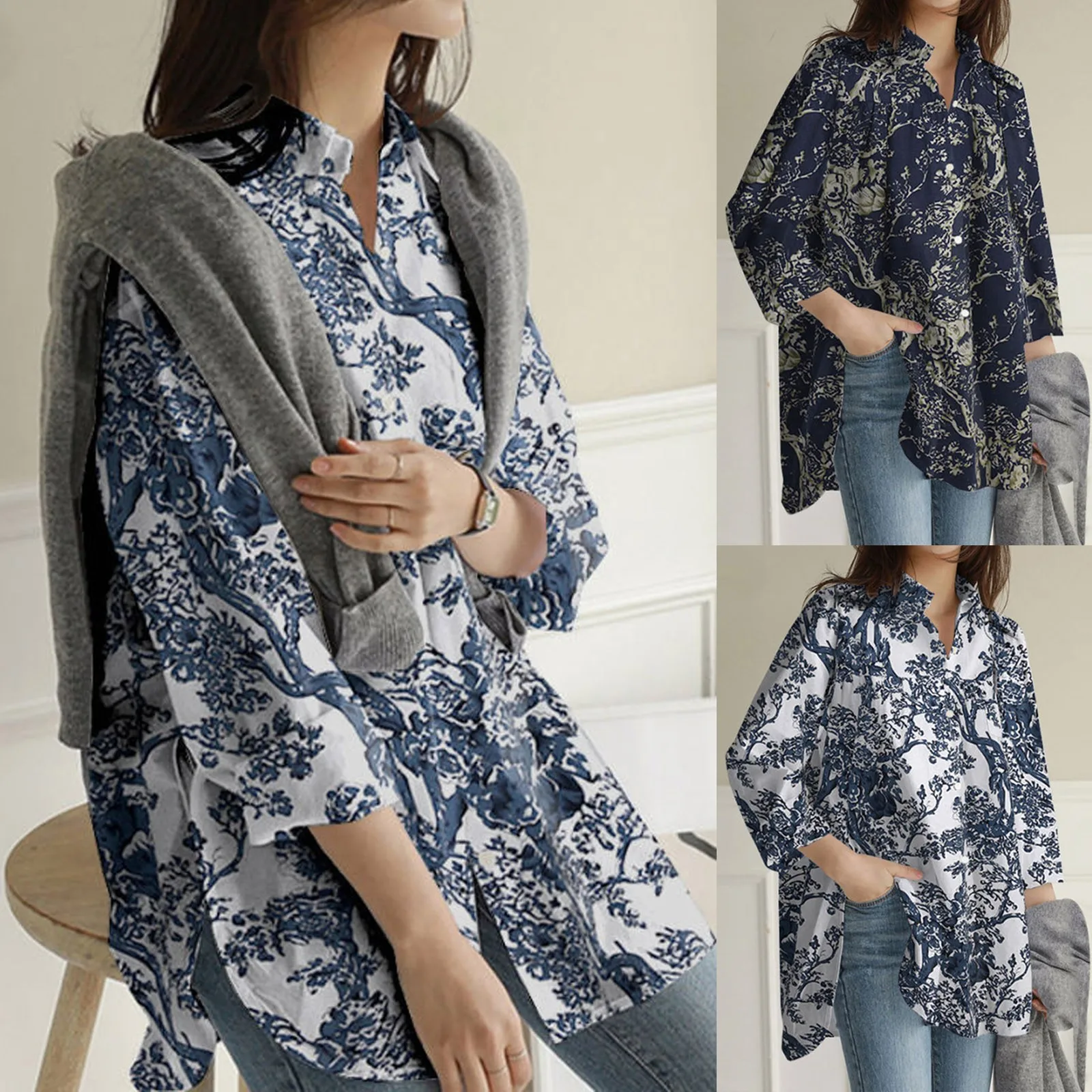 

Women'S Elegant Printed Shirt Blouses Long Sleeve Women Tops Dressy Casual Ladies Button Shirts Blusas Holiday Work Wear