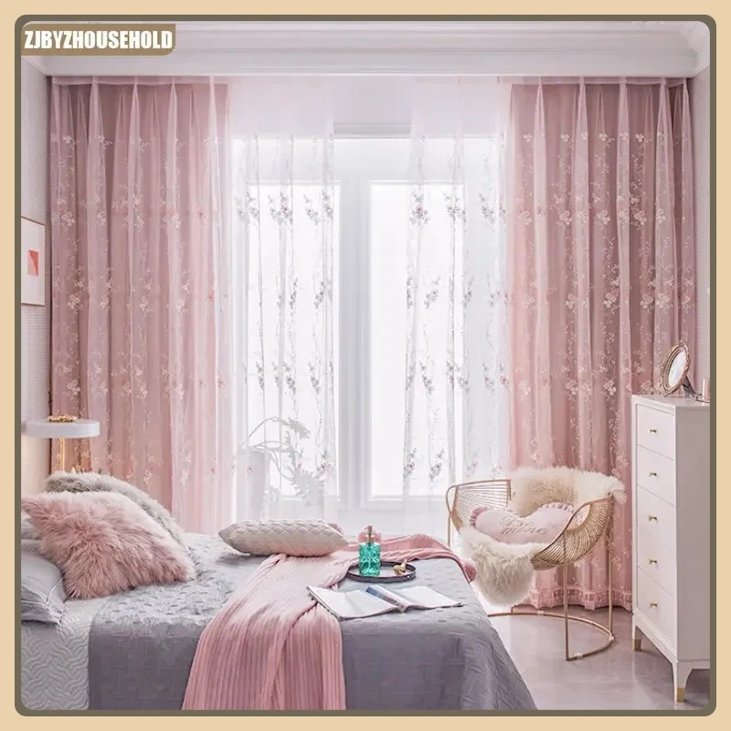 

European Style Curtains for Living Dining Room Bedroom Light and Luxurious Embroidery Shading Cloth Floating Window Customized